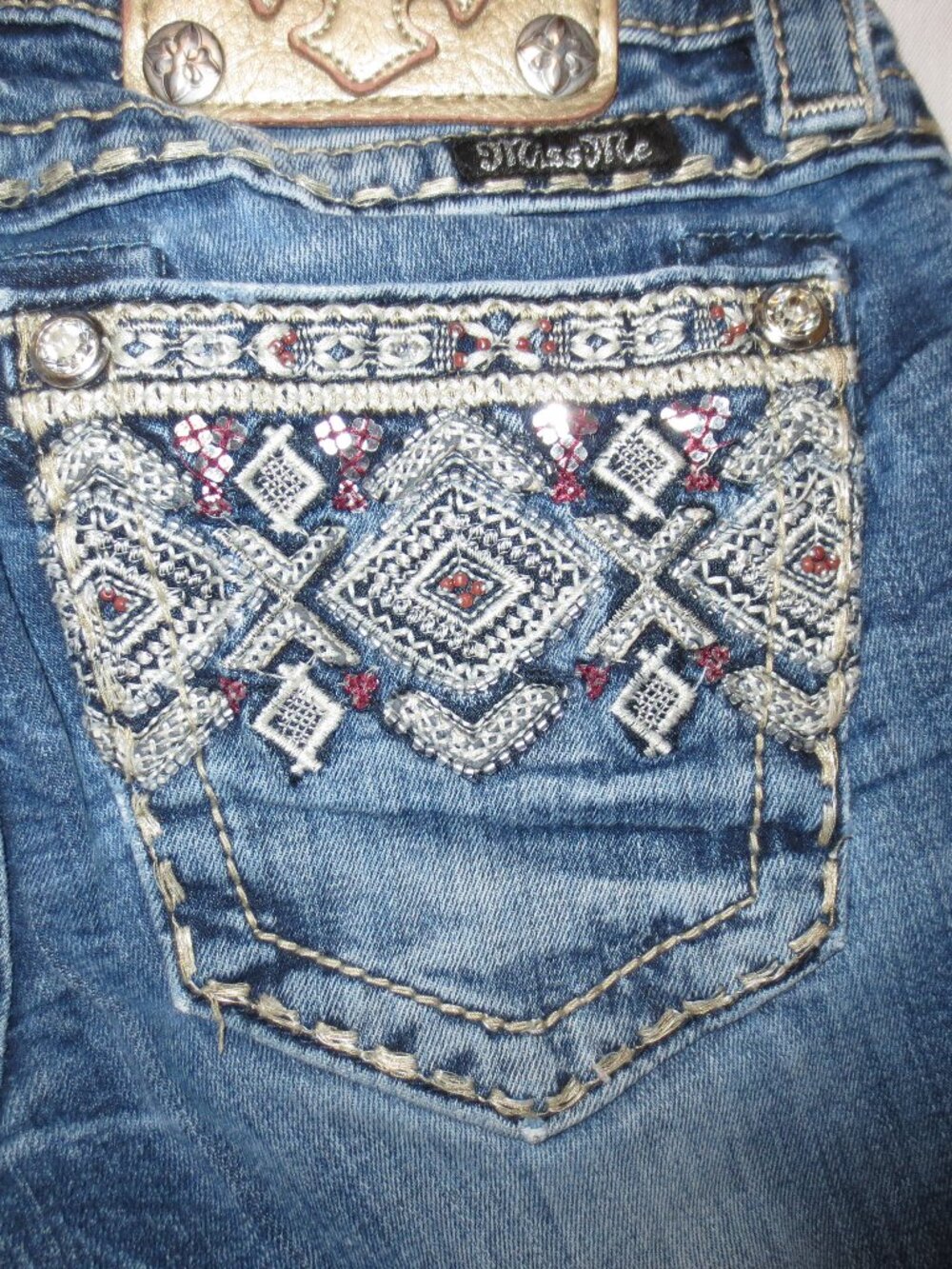MISS ME womens JEANS blue MID-RISE denim BOOTCUT embroidered pockets SIZE 25 - Picture 7 of 13